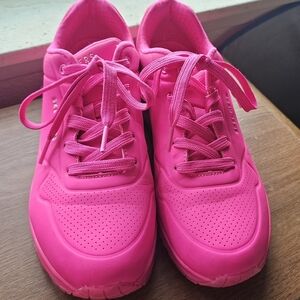 EUC Skechers Women's Uno-Night Shades Sneaker Hot Pink Cooled Memory Foam 8.5